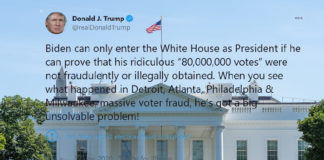 Trump verandert van gedachten: Biden mag het Witte Huis alleen betreden als blijkt dat 80 miljoen stemmen niet ‘illegaal’ zijn verkregen