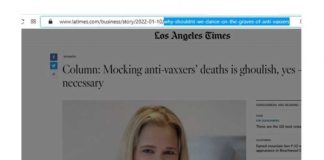 LA Times columnist verspreidt walgelijke hetze: Bespotten van dode anti-vaxxers is “noodzakelijk”