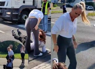 GAAT VIRAAL: Duitse vrouw sleurt klimaatopwarmingsidioot aan haar haar van de weg – TWEE KEER! (Video)