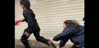 Een meme is geboren: gestoorde linkse vrouw gaat op haar muil terwijl ze woedend man met MAGA-pet achterna zit