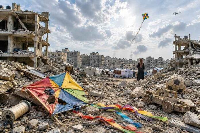 Kinderen in Gaza zochten vreugde in het vliegeren