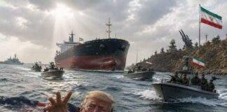 ‘We Own It’: De stalen muur vertoont opnieuw een lek bij Larak in de Straat van Hormuz