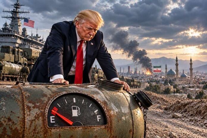 Trumpety rijdt op een lege tank